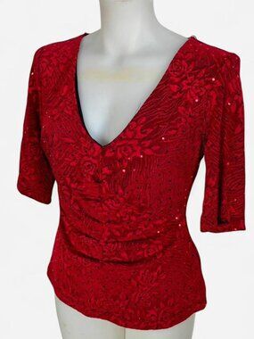 Connected Apparel y2k / 90s style red sparkly top.